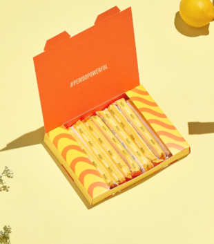 tampons on yellow with lemons and summer flowers